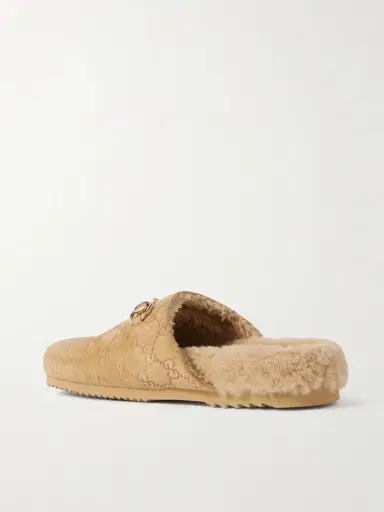 Gucci Sol Horsebit-detailed Debossed Shearling-trimmed Suede Slippers | Thumbnail 3 Gucci Sol Horsebit-detailed Debossed Shearling-trimmed Suede Slippers | Thumbnail 3
