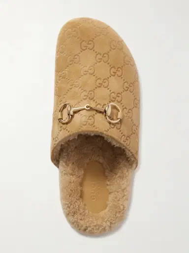 Gucci Sol Horsebit-detailed Debossed Shearling-trimmed Suede Slippers | Thumbnail 5 Gucci Sol Horsebit-detailed Debossed Shearling-trimmed Suede Slippers | Thumbnail 5