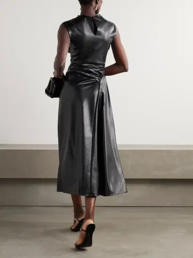 Simkhai Burke Draped Faux Leather Midi Dress | Thumbnail 3 Simkhai Burke Draped Faux Leather Midi Dress | Thumbnail 3
