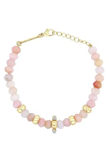 Zoë Chicco Pink Opal Diamond Rondelle Bead Bracelet | Thumbnail 1 Zoë Chicco Pink Opal Diamond Rondelle Bead Bracelet | Thumbnail 1