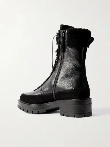 Aquazzura Very Cortina 20 Shearling-lined Suede-trimmed Glossed Textured-leather Combat Boots | Thumbnail 3 Aquazzura Very Cortina 20 Shearling-lined Suede-trimmed Glossed Textured-leather Combat Boots | Thumbnail 3