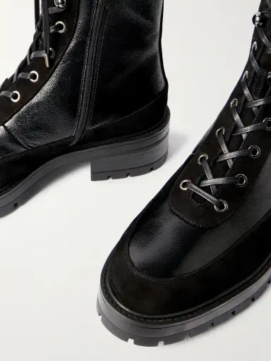 Aquazzura Very Cortina 20 Shearling-lined Suede-trimmed Glossed Textured-leather Combat Boots | Thumbnail 4 Aquazzura Very Cortina 20 Shearling-lined Suede-trimmed Glossed Textured-leather Combat Boots | Thumbnail 4