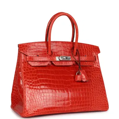 HERMÈS Pre-owned Hermes Birkin 35 Orange Poppy Shiny Porosus Crocodile Palladium Hardware | Thumbnail 2 HERMÈS Pre-owned Hermes Birkin 35 Orange Poppy Shiny Porosus Crocodile Palladium Hardware | Thumbnail 2