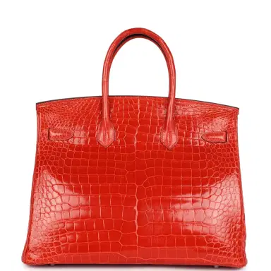 HERMÈS Pre-owned Hermes Birkin 35 Orange Poppy Shiny Porosus Crocodile Palladium Hardware | Thumbnail 5 HERMÈS Pre-owned Hermes Birkin 35 Orange Poppy Shiny Porosus Crocodile Palladium Hardware | Thumbnail 5