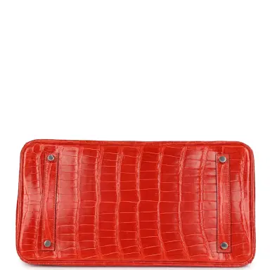 HERMÈS Pre-owned Hermes Birkin 35 Orange Poppy Shiny Porosus Crocodile Palladium Hardware | Thumbnail 6 HERMÈS Pre-owned Hermes Birkin 35 Orange Poppy Shiny Porosus Crocodile Palladium Hardware | Thumbnail 6