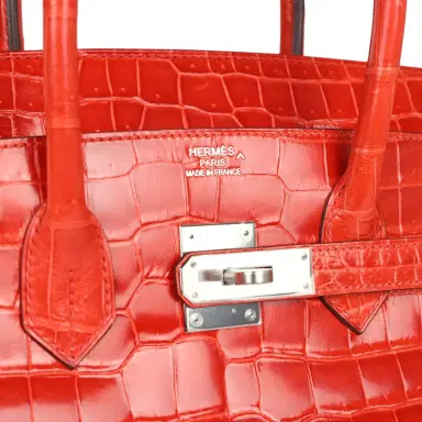 HERMÈS Pre-owned Hermes Birkin 35 Orange Poppy Shiny Porosus Crocodile Palladium Hardware | Thumbnail 7 HERMÈS Pre-owned Hermes Birkin 35 Orange Poppy Shiny Porosus Crocodile Palladium Hardware | Thumbnail 7
