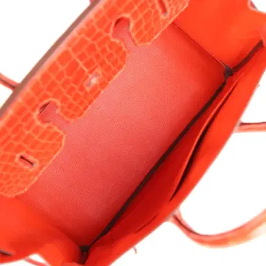HERMÈS Pre-owned Hermes Birkin 35 Orange Poppy Shiny Porosus Crocodile Palladium Hardware | Thumbnail 8 HERMÈS Pre-owned Hermes Birkin 35 Orange Poppy Shiny Porosus Crocodile Palladium Hardware | Thumbnail 8
