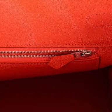 HERMÈS Pre-owned Hermes Birkin 35 Orange Poppy Shiny Porosus Crocodile Palladium Hardware | Thumbnail 9 HERMÈS Pre-owned Hermes Birkin 35 Orange Poppy Shiny Porosus Crocodile Palladium Hardware | Thumbnail 9