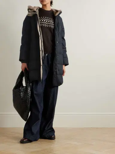 Brunello Cucinelli Hooded Faux Fur-trimmed Quilted Wool Down Coat | Thumbnail 2 Brunello Cucinelli Hooded Faux Fur-trimmed Quilted Wool Down Coat | Thumbnail 2