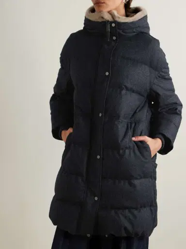 Brunello Cucinelli Hooded Faux Fur-trimmed Quilted Wool Down Coat | Thumbnail 3 Brunello Cucinelli Hooded Faux Fur-trimmed Quilted Wool Down Coat | Thumbnail 3