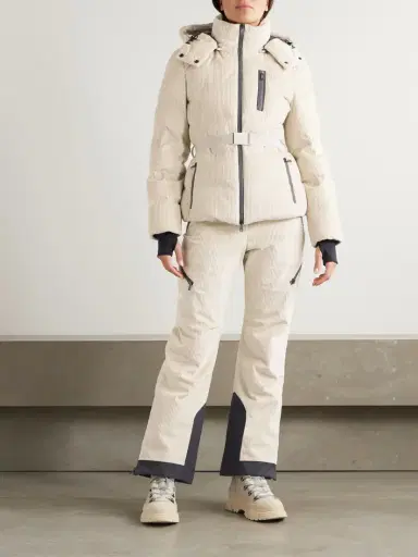 Brunello Cucinelli Hooded Belted Bead-embellished Ribbed Cotton-velvet Ski Jacket | Thumbnail 2 Brunello Cucinelli Hooded Belted Bead-embellished Ribbed Cotton-velvet Ski Jacket | Thumbnail 2