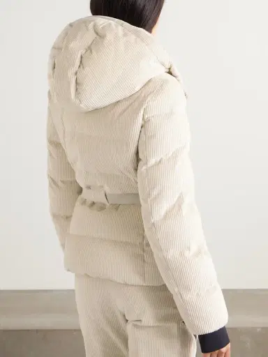 Brunello Cucinelli Hooded Belted Bead-embellished Ribbed Cotton-velvet Ski Jacket | Thumbnail 3 Brunello Cucinelli Hooded Belted Bead-embellished Ribbed Cotton-velvet Ski Jacket | Thumbnail 3