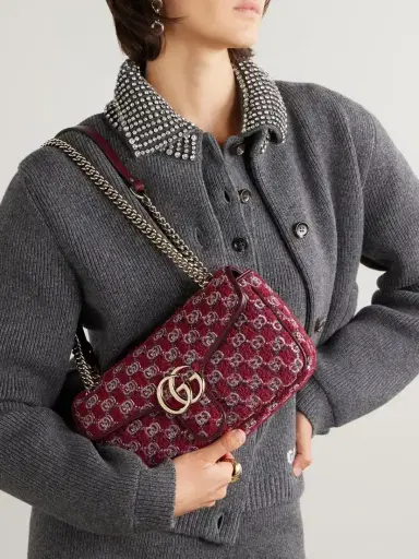 Gucci Gg Marmont 2.0 Embellished Embroidered Leather-trimmed Bouclé Shoulder Bag | Thumbnail 2 Gucci Gg Marmont 2.0 Embellished Embroidered Leather-trimmed Bouclé Shoulder Bag | Thumbnail 2
