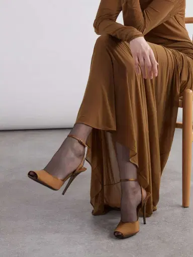 Saint Laurent La Scandale Leather-trimmed Satin Sandals | Thumbnail 2 Saint Laurent La Scandale Leather-trimmed Satin Sandals | Thumbnail 2