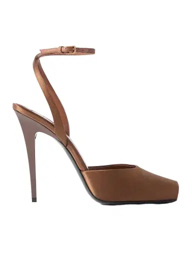 Saint Laurent La Scandale Leather-trimmed Satin Sandals | Thumbnail 1 Saint Laurent La Scandale Leather-trimmed Satin Sandals | Thumbnail 1