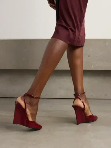 Saint Laurent La Scandale Patent-leather Wedge Sandals | Thumbnail 2 Saint Laurent La Scandale Patent-leather Wedge Sandals | Thumbnail 2