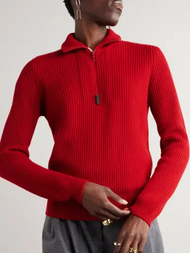 Brunello Cucinelli Bead-embellished Turtleneck Ribbed Cashmere Polo Sweater | Thumbnail 3 Brunello Cucinelli Bead-embellished Turtleneck Ribbed Cashmere Polo Sweater | Thumbnail 3