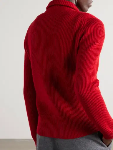 Brunello Cucinelli Bead-embellished Turtleneck Ribbed Cashmere Polo Sweater | Thumbnail 4 Brunello Cucinelli Bead-embellished Turtleneck Ribbed Cashmere Polo Sweater | Thumbnail 4