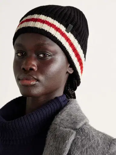 Brunello Cucinelli Bead-embellished Striped Ribbed Cashmere Beanie | Thumbnail 2 Brunello Cucinelli Bead-embellished Striped Ribbed Cashmere Beanie | Thumbnail 2