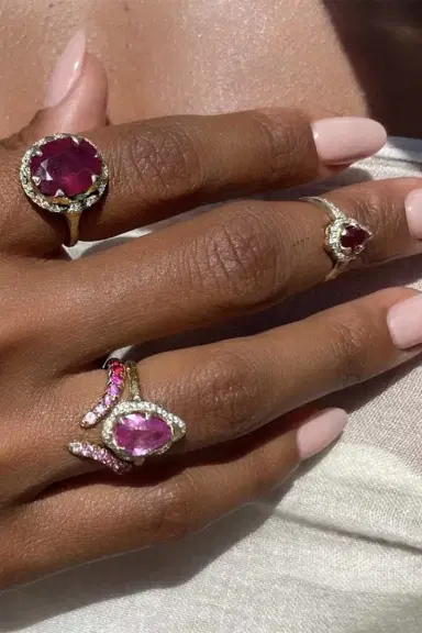 LOGAN HOLLOWELL Baby Queen Full Pavé Halo Water Drop Pink Sapphire Ring | Thumbnail 6 LOGAN HOLLOWELL Baby Queen Full Pavé Halo Water Drop Pink Sapphire Ring | Thumbnail 6