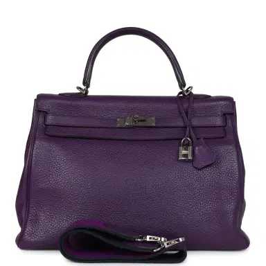 HERMÈS Pre-owned Hermes Kelly Retourne 35 Ultraviolet Clemence Palladium Hardware | Thumbnail 1 HERMÈS Pre-owned Hermes Kelly Retourne 35 Ultraviolet Clemence Palladium Hardware | Thumbnail 1