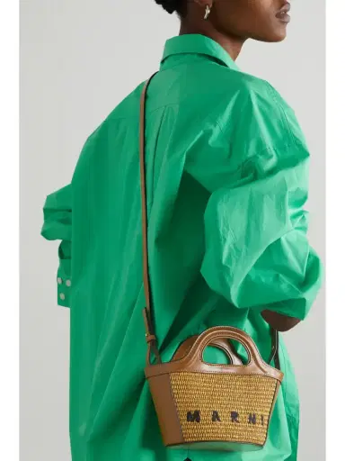 Marni Tropicalia Micro Embroidered Leather-trimmed Raffia Tote | Thumbnail 2 Marni Tropicalia Micro Embroidered Leather-trimmed Raffia Tote | Thumbnail 2