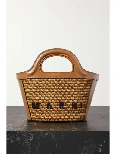Marni Tropicalia Micro Embroidered Leather-trimmed Raffia Tote | Thumbnail 1 Marni Tropicalia Micro Embroidered Leather-trimmed Raffia Tote | Thumbnail 1