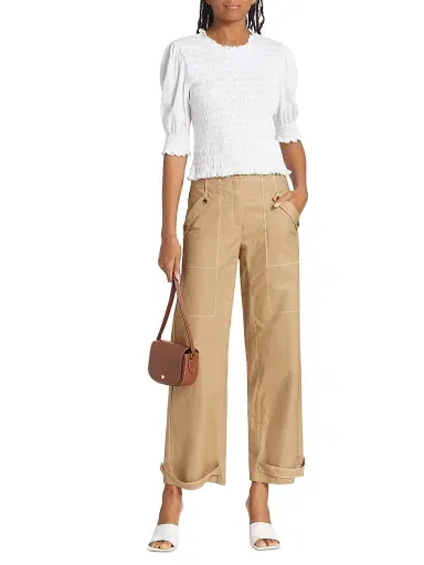 Veronica Beard Women's Langston Smocked Top - White | Thumbnail 2 Veronica Beard Women's Langston Smocked Top - White | Thumbnail 2