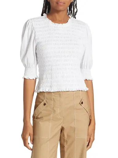 Veronica Beard Women's Langston Smocked Top - White | Thumbnail 3 Veronica Beard Women's Langston Smocked Top - White | Thumbnail 3