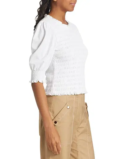 Veronica Beard Women's Langston Smocked Top - White | Thumbnail 4 Veronica Beard Women's Langston Smocked Top - White | Thumbnail 4