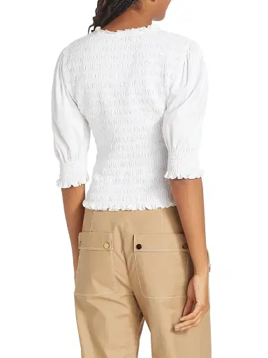 Veronica Beard Women's Langston Smocked Top - White | Thumbnail 5 Veronica Beard Women's Langston Smocked Top - White | Thumbnail 5