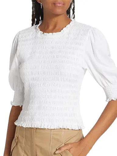 Veronica Beard Women's Langston Smocked Top - White | Thumbnail 6 Veronica Beard Women's Langston Smocked Top - White | Thumbnail 6