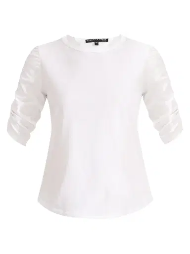 Veronica Beard Women's Waldorf Ruched-Sleeve T-Shirt - White - Size XS | Thumbnail 1 Veronica Beard Women's Waldorf Ruched-Sleeve T-Shirt - White - Size XS | Thumbnail 1