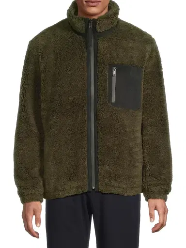 Vince Men's Faux-Sherpa Zip-Up Jacket - Dark Leaf | Thumbnail 3 Vince Men's Faux-Sherpa Zip-Up Jacket - Dark Leaf | Thumbnail 3