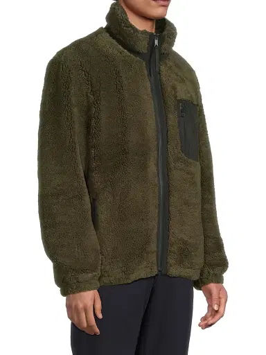 Vince Men's Faux-Sherpa Zip-Up Jacket - Dark Leaf | Thumbnail 4 Vince Men's Faux-Sherpa Zip-Up Jacket - Dark Leaf | Thumbnail 4