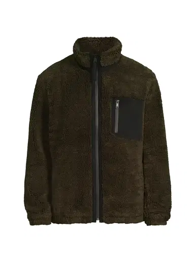 Vince Men's Faux-Sherpa Zip-Up Jacket - Dark Leaf | Thumbnail 1 Vince Men's Faux-Sherpa Zip-Up Jacket - Dark Leaf | Thumbnail 1