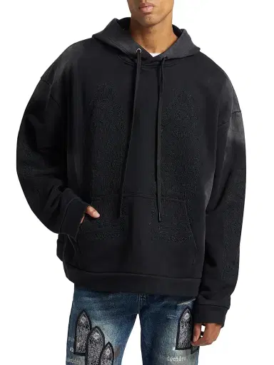 Who Decides War Men's Thorned Embroidered Cotton Hoodie - Vintage Grey | Thumbnail 3 Who Decides War Men's Thorned Embroidered Cotton Hoodie - Vintage Grey | Thumbnail 3