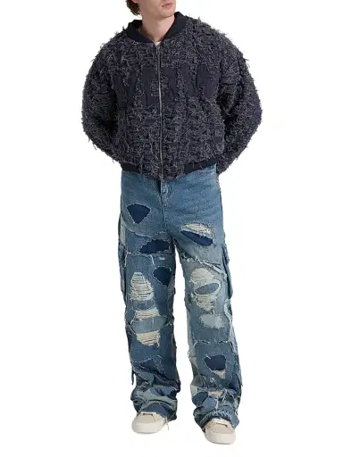 Who Decides War Men's Husk Distressed Cotton Bomber Jacket - Indigo - Size XXXL | Thumbnail 2 Who Decides War Men's Husk Distressed Cotton Bomber Jacket - Indigo - Size XXXL | Thumbnail 2