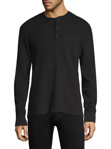 rag & bone Men's Classic Long Sleeve Henley Slim-fit T-Shirt - Jet Black | Thumbnail 3 rag & bone Men's Classic Long Sleeve Henley Slim-fit T-Shirt - Jet Black | Thumbnail 3