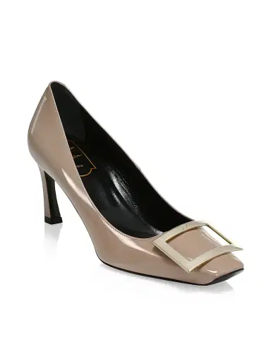 Roger Vivier Women's Belle Vivier Trompette 70MM Patent Leather Pumps - Cement | Thumbnail 2 Roger Vivier Women's Belle Vivier Trompette 70MM Patent Leather Pumps - Cement | Thumbnail 2