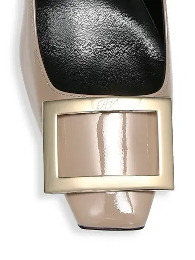 Roger Vivier Women's Belle Vivier Trompette 70MM Patent Leather Pumps - Cement | Thumbnail 4 Roger Vivier Women's Belle Vivier Trompette 70MM Patent Leather Pumps - Cement | Thumbnail 4
