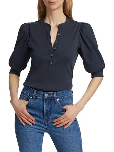 Veronica Beard Women's Coralee Puff-Sleeve Top - Navy - Size XS | Thumbnail 3 Veronica Beard Women's Coralee Puff-Sleeve Top - Navy - Size XS | Thumbnail 3