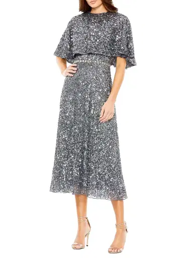 Mac Duggal Women's Sequined Cape Midi-Dress | Thumbnail 1 Mac Duggal Women's Sequined Cape Midi-Dress | Thumbnail 1