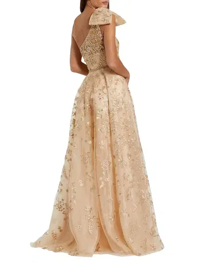 Mac Duggal Women's Asymmetric Embellished Tulle A-Line Gown - Champagne | Thumbnail 2 Mac Duggal Women's Asymmetric Embellished Tulle A-Line Gown - Champagne | Thumbnail 2