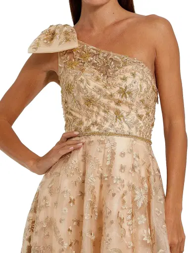 Mac Duggal Women's Asymmetric Embellished Tulle A-Line Gown - Champagne | Thumbnail 3 Mac Duggal Women's Asymmetric Embellished Tulle A-Line Gown - Champagne | Thumbnail 3