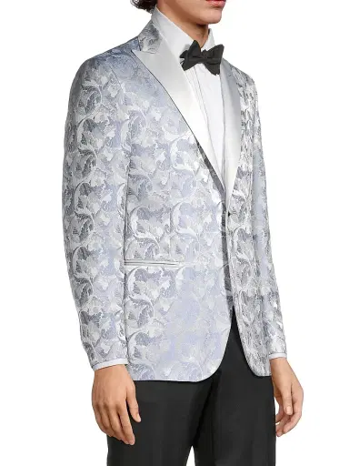 CORNELIANI Men's Jacquard Silk-Blend One-Button Dinner Jacket - Blue | Thumbnail 4 CORNELIANI Men's Jacquard Silk-Blend One-Button Dinner Jacket - Blue | Thumbnail 4