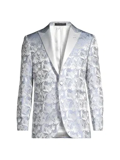CORNELIANI Men's Jacquard Silk-Blend One-Button Dinner Jacket - Blue | Thumbnail 1 CORNELIANI Men's Jacquard Silk-Blend One-Button Dinner Jacket - Blue | Thumbnail 1
