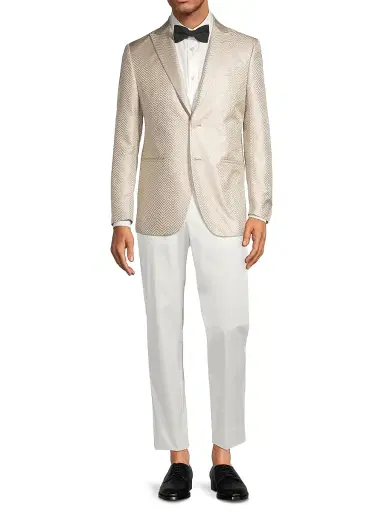 CORNELIANI Men's Silk Chevron Dinner Jacket - Champagne | Thumbnail 2 CORNELIANI Men's Silk Chevron Dinner Jacket - Champagne | Thumbnail 2