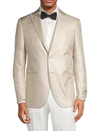 CORNELIANI Men's Silk Chevron Dinner Jacket - Champagne | Thumbnail 3 CORNELIANI Men's Silk Chevron Dinner Jacket - Champagne | Thumbnail 3