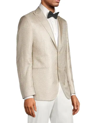 CORNELIANI Men's Silk Chevron Dinner Jacket - Champagne | Thumbnail 4 CORNELIANI Men's Silk Chevron Dinner Jacket - Champagne | Thumbnail 4